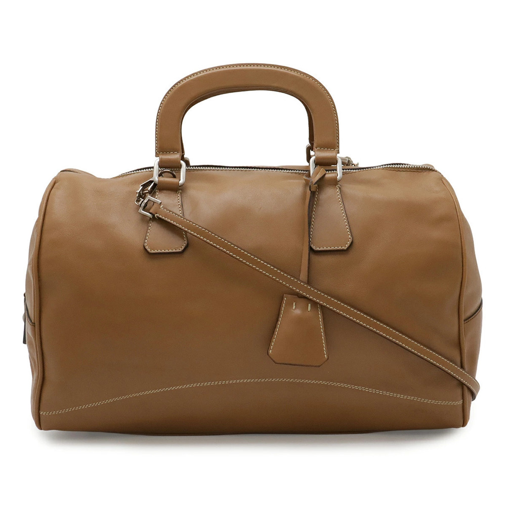 Prada Handbag Boston Bag Shoulder Hobo Leather Camel Brown